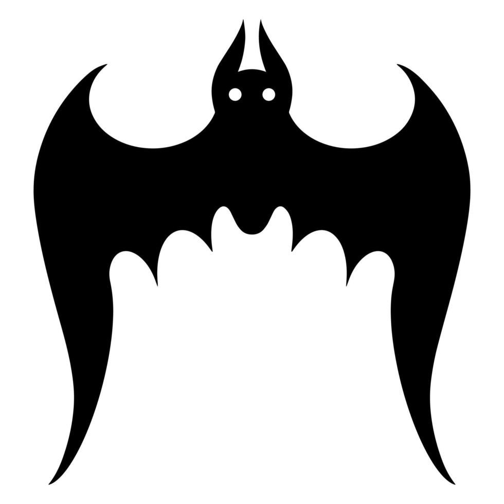 Bat vector icon. Isolated illustration on a white background. Black silhouette of a nocturnal predator. Hand-drawn animal. A predator with spread wings in flight. Monochrome. Halloween decor.