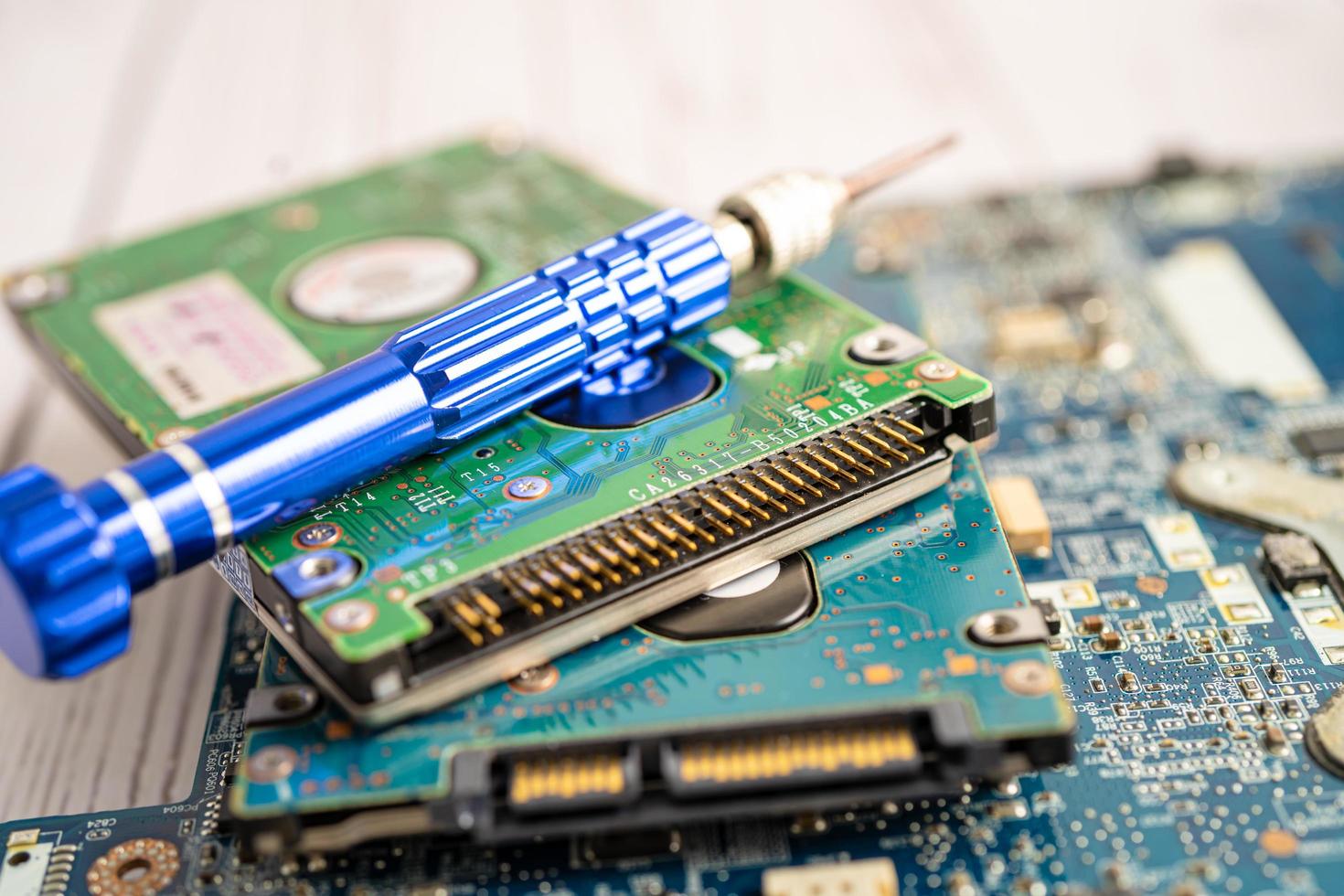 micro circuit main board computer electronic technology, hardware, mobile phone, upgrade, cleaning concept. photo