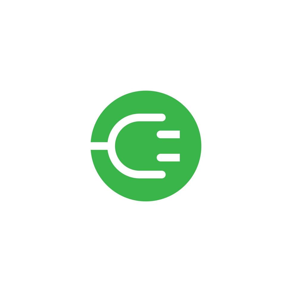 Electric plug, ecology green icons set on white background. Abstract vector plug logo