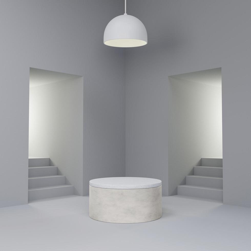 Cylindrical marble podium in hallway 3D render illustration photo