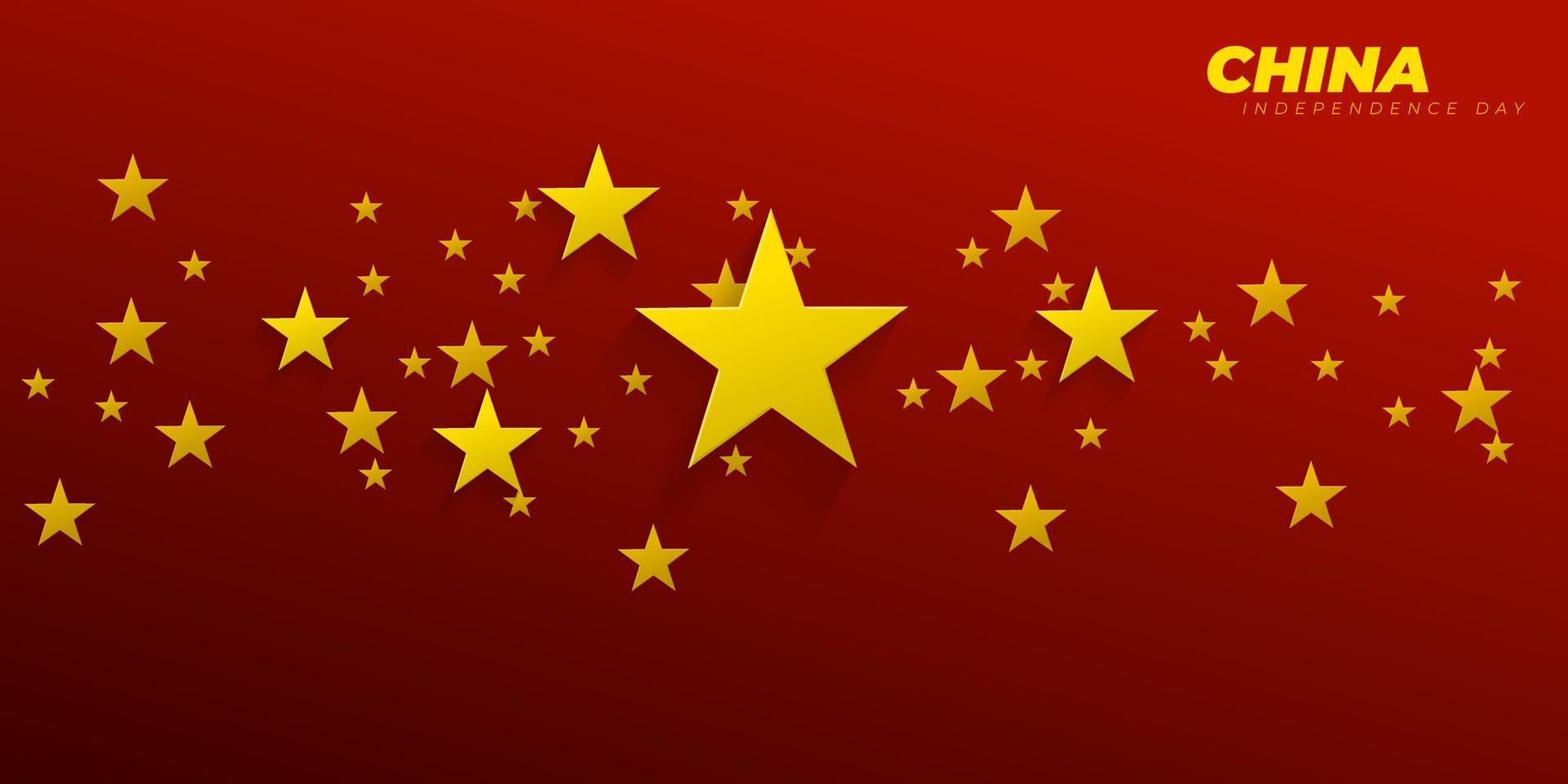 estrellas amarillas con estilo 3d y fondo rojo para el día de la independencia de china vector