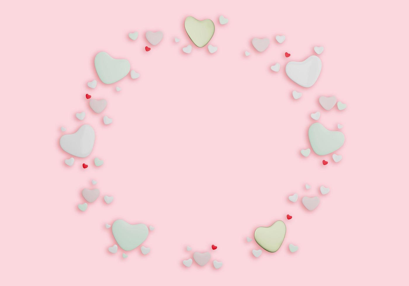 Element heart shape cycle frame for a gift card and background valentine day. Concept of love day 3D rendering illustration. photo