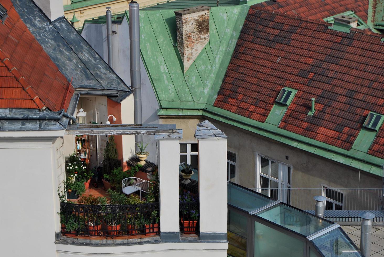 pequeña terraza en el techo con plantas en la ciudad de viena foto