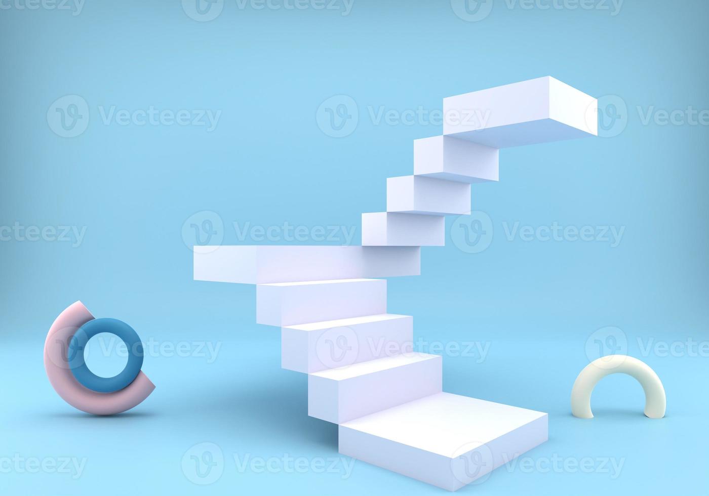 Ladder with a podium for the presentation of new products, 3d photo