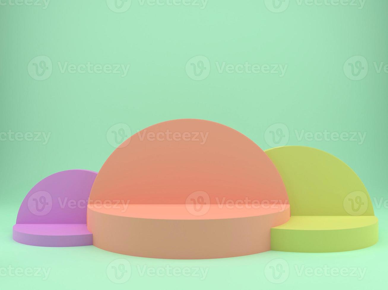 3d rendering studio with geometric shapes, podium on the floor. Platforms for product presentation, mock up background. photo