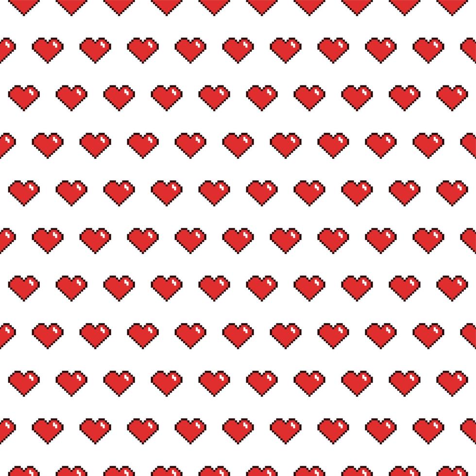 Vector seamless pattern of hearts. Pixel background. Love. Valentines Day.