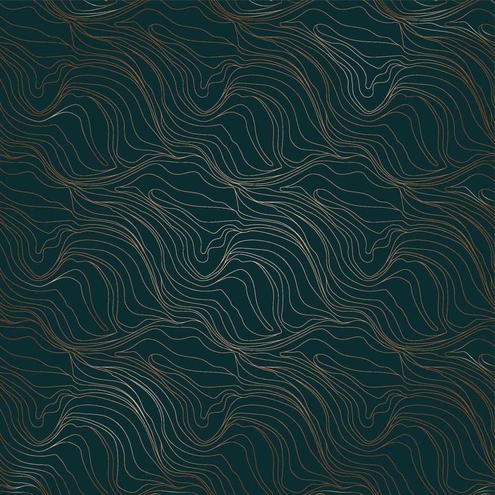 Vector seamless pattern. Golden lines on a green background. Luxury background