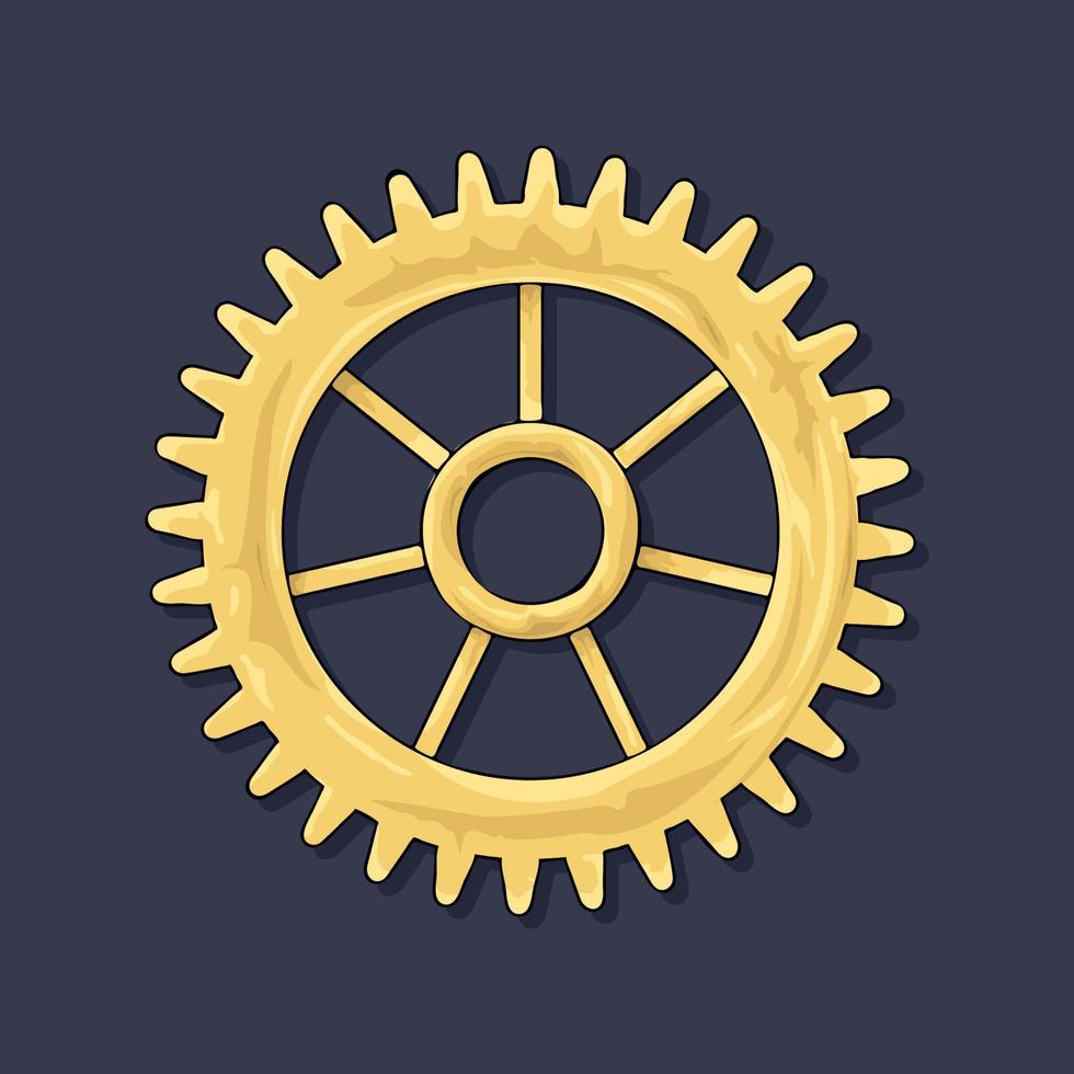 Gear. Vector illustration. The colored round jagged element of the mechanism. Isolated detail. Steampunk