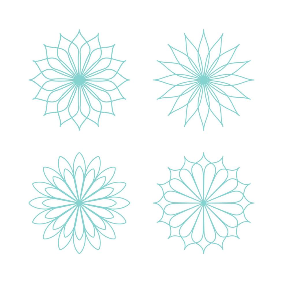 Set linear vector isolated ornament. A simple snowflake, a winter pattern. Contour blue flower. Pastiche