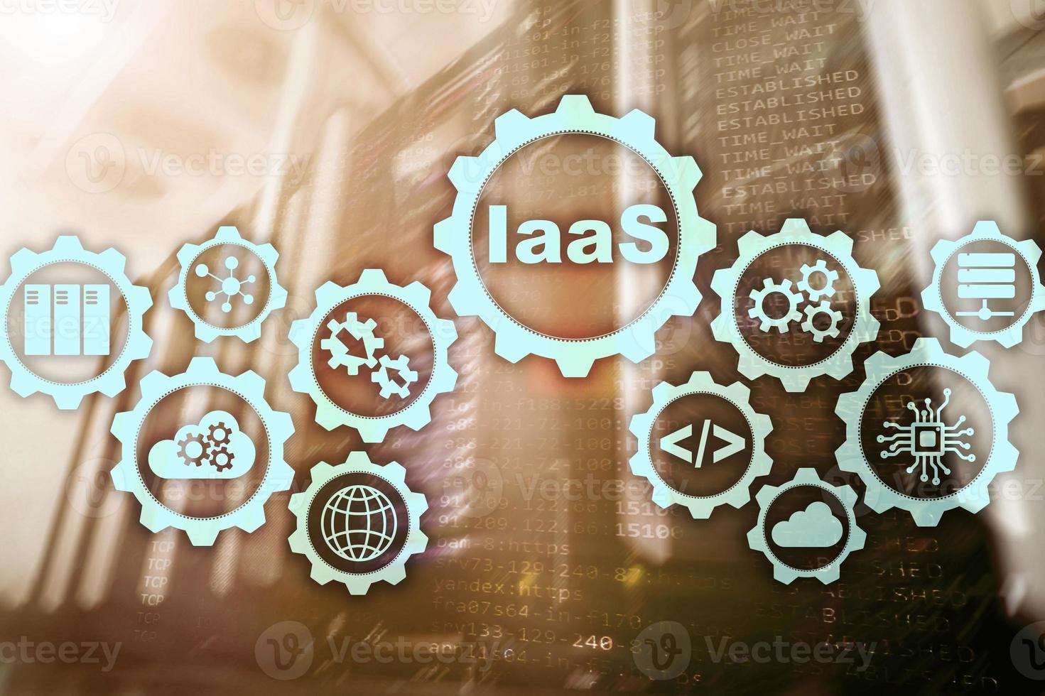 iaas, infraestructura como servicio. concepto de redes e internet en línea. iconos gráficos en una pantalla digital foto