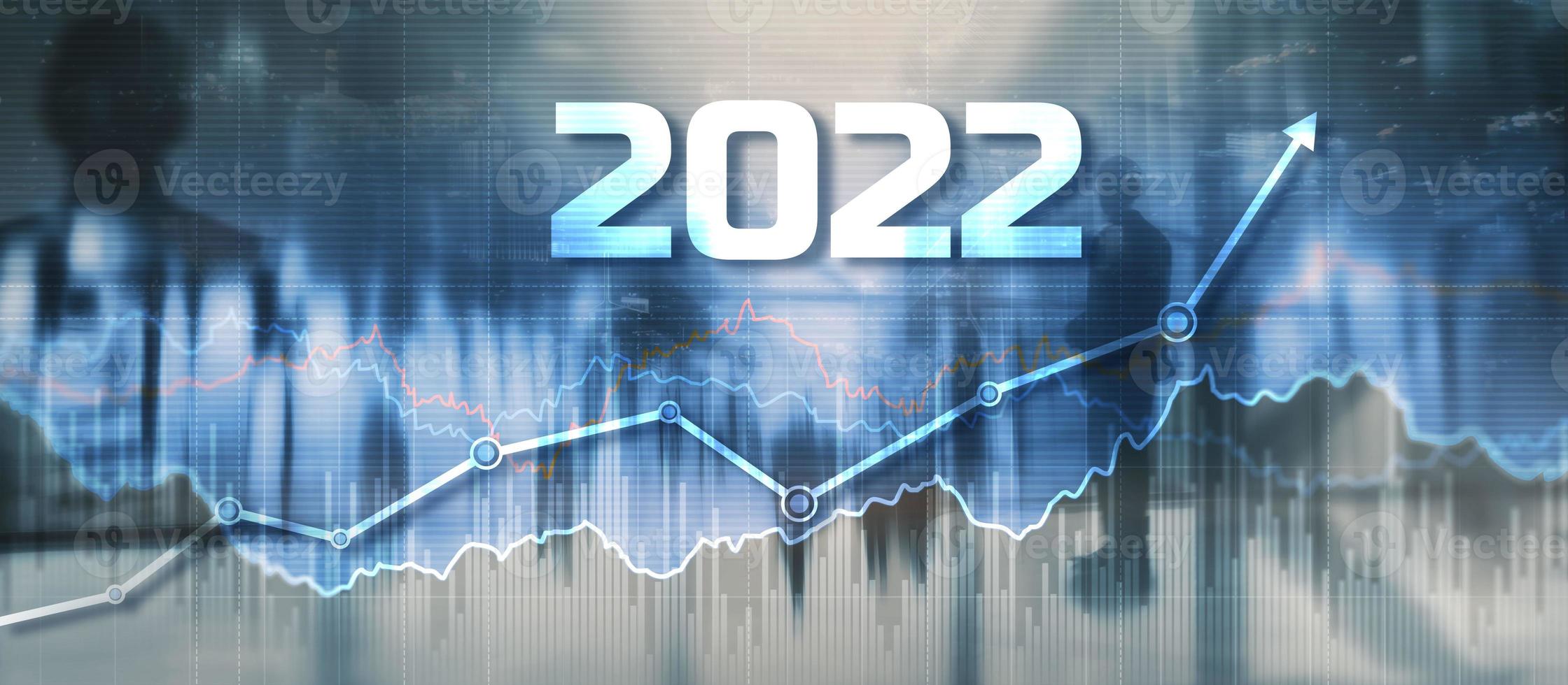 New year 2022 financial technology is changing business. Growth graph with return on investment idea photo