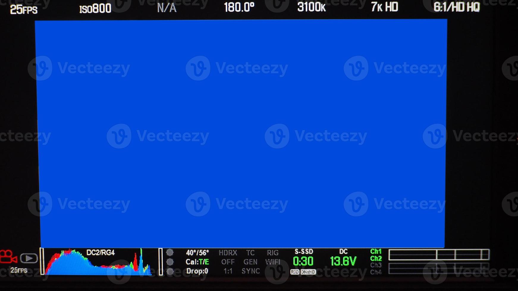 Video recording interface. VDO production recording camera viewfinder on monitor. photo