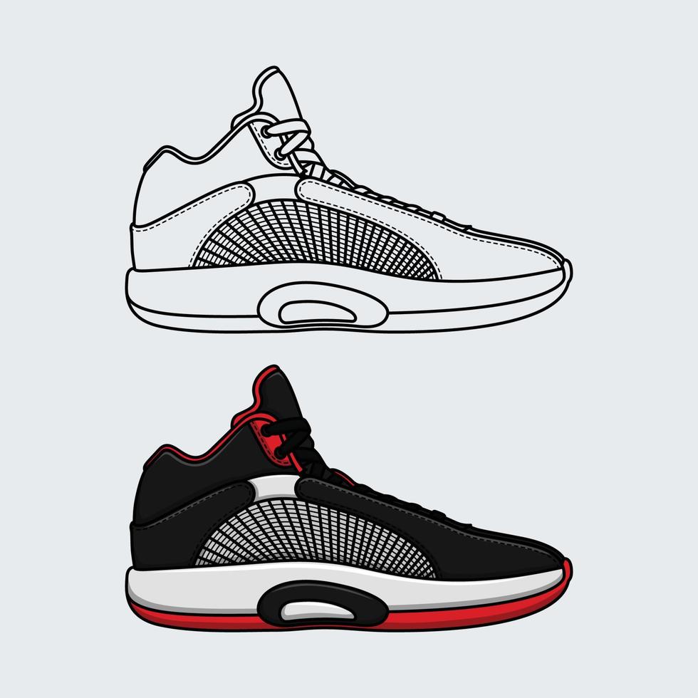 Set sneakers shoes with line and colored vector