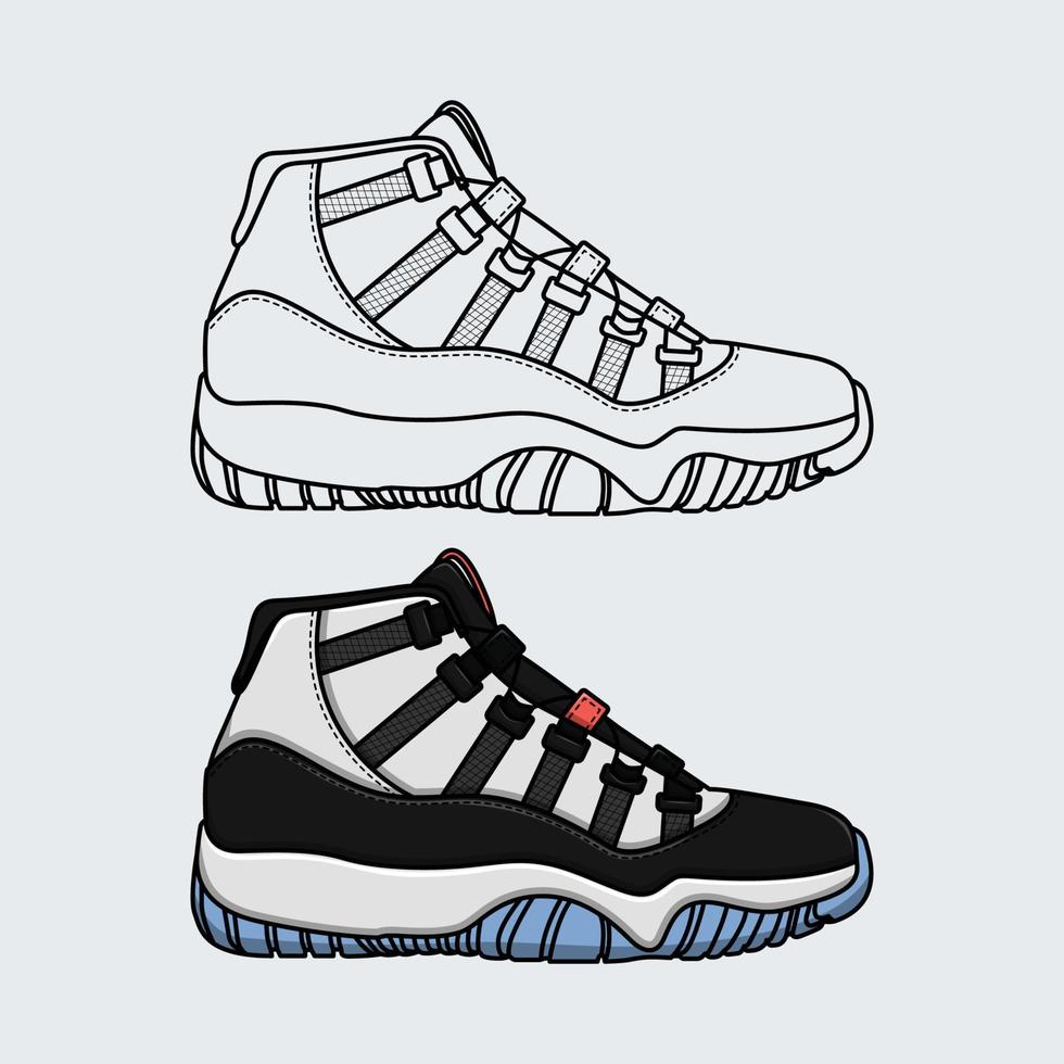 Set sneakers shoes with line and colored vector