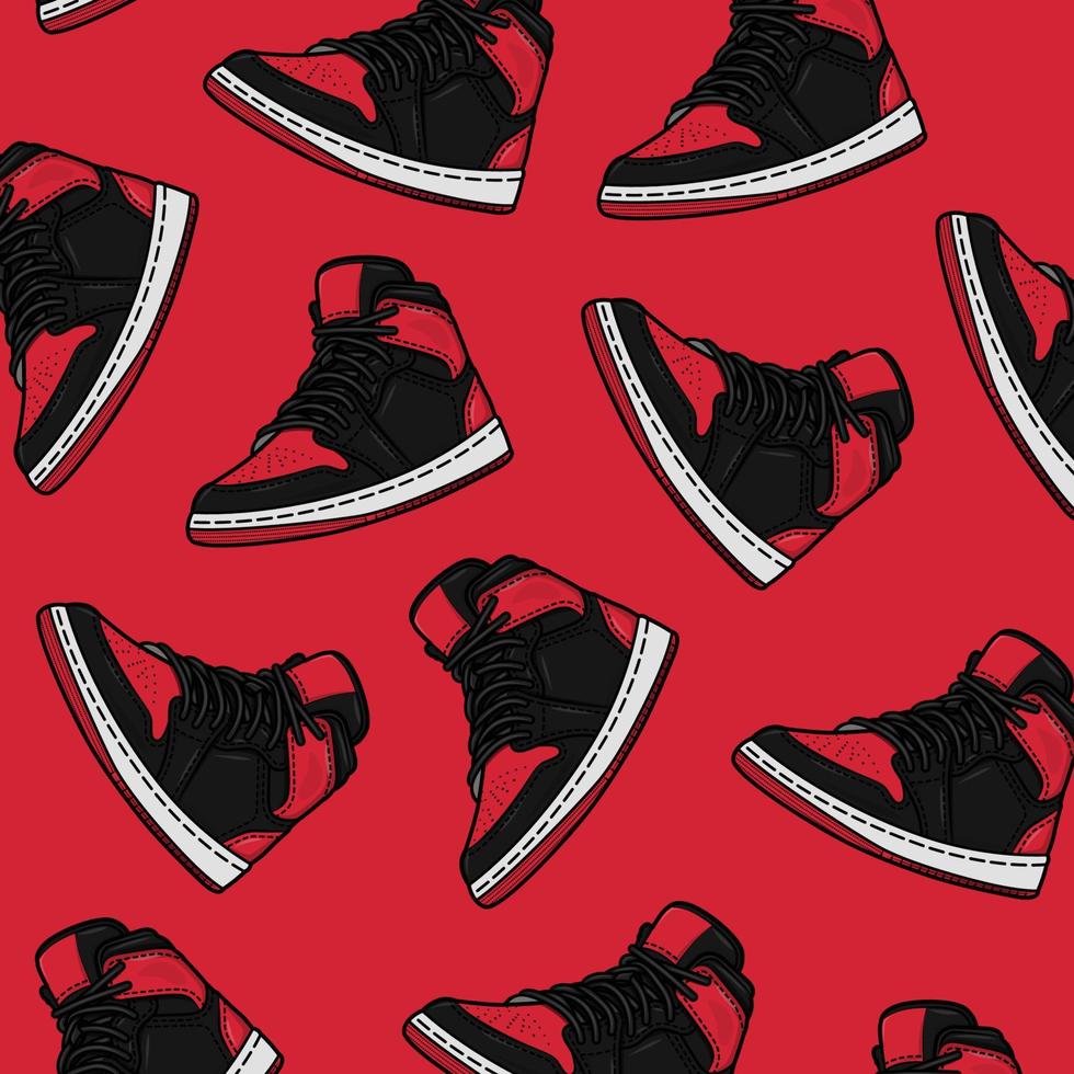 red sneakers seamless pattern background vector