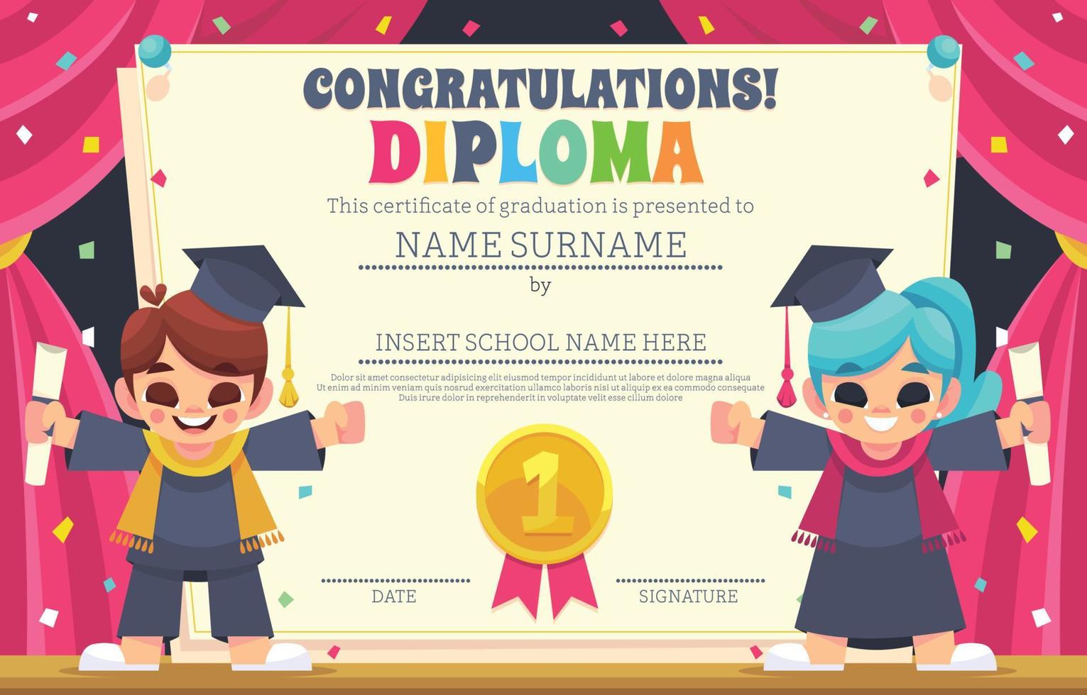 Graduation Certificate With A Couples Character vector