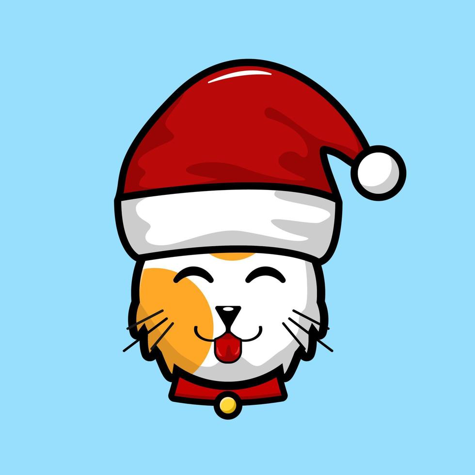 Cute cat wearing santa's hat vector cartoon illlustration