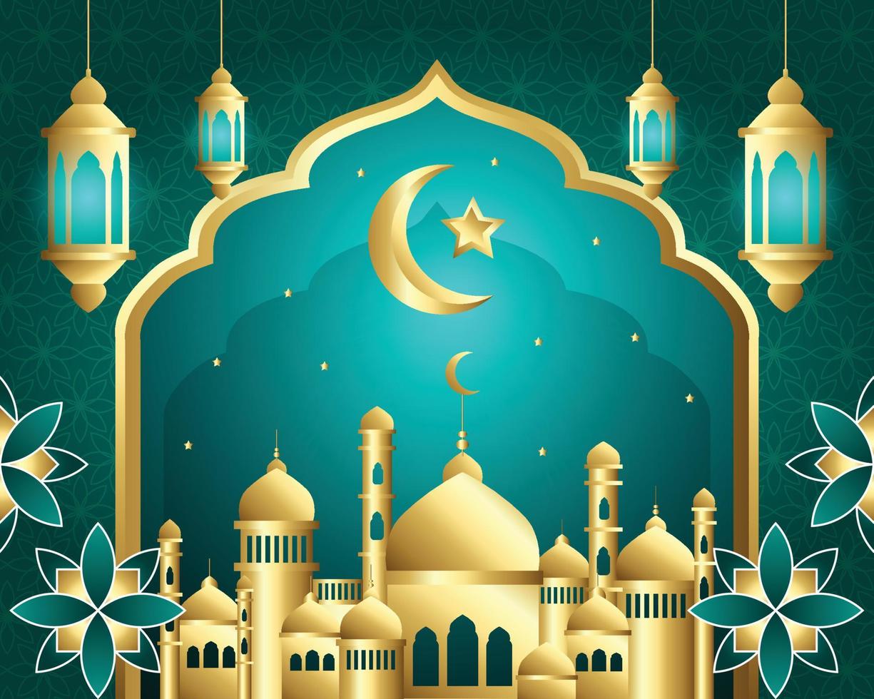 mezquita islámica y luna vector