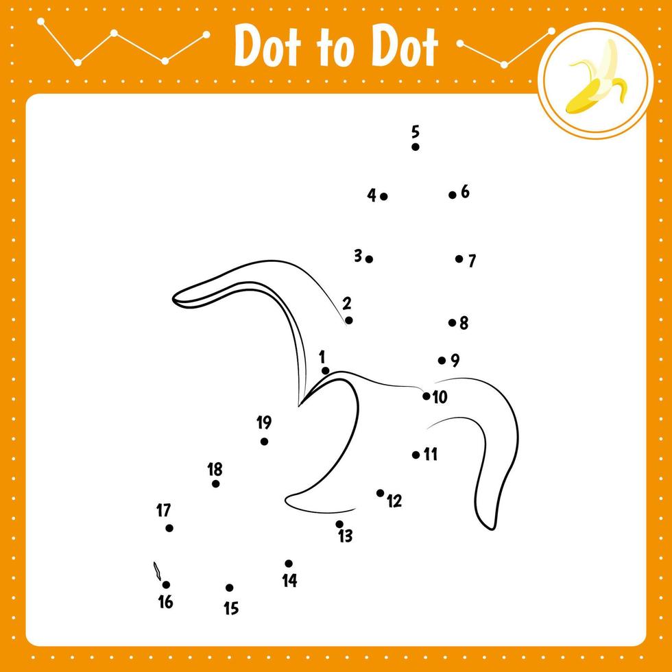 Educational game for preschool children. Vector illustration. Connect the dots. Dot to dot. Banana