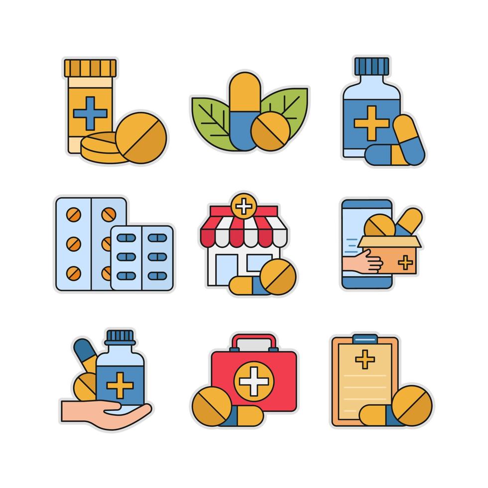 conjunto de iconos de boticarios modernos de medicamentos vector