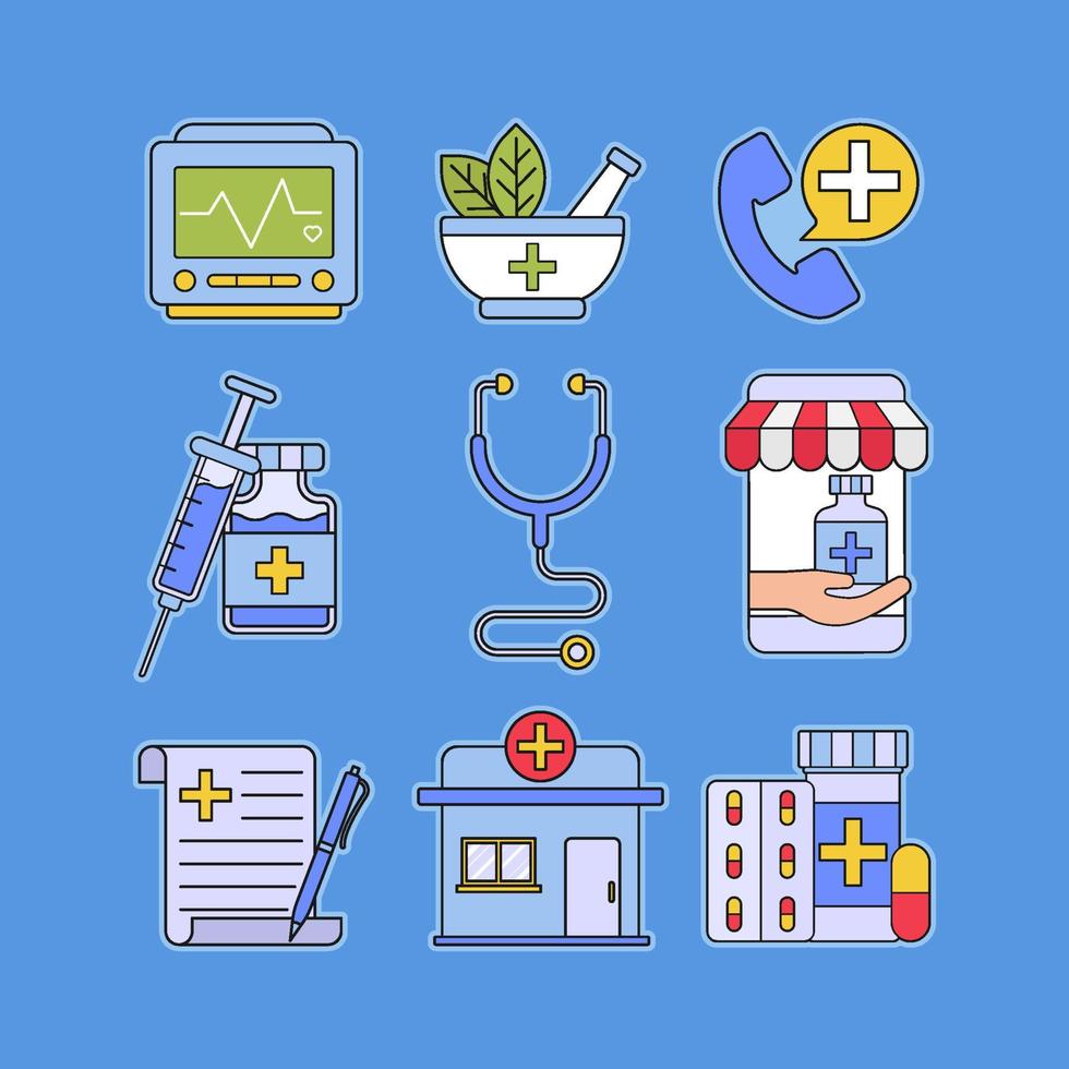 conjunto de iconos de atención médica de boticarios vector