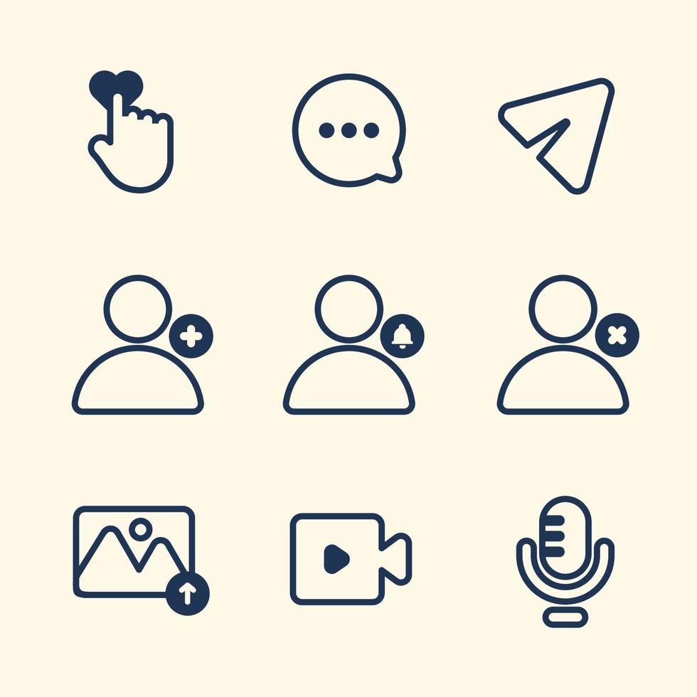 Social Media Icons For Actions And Reactions With Outline Style vector