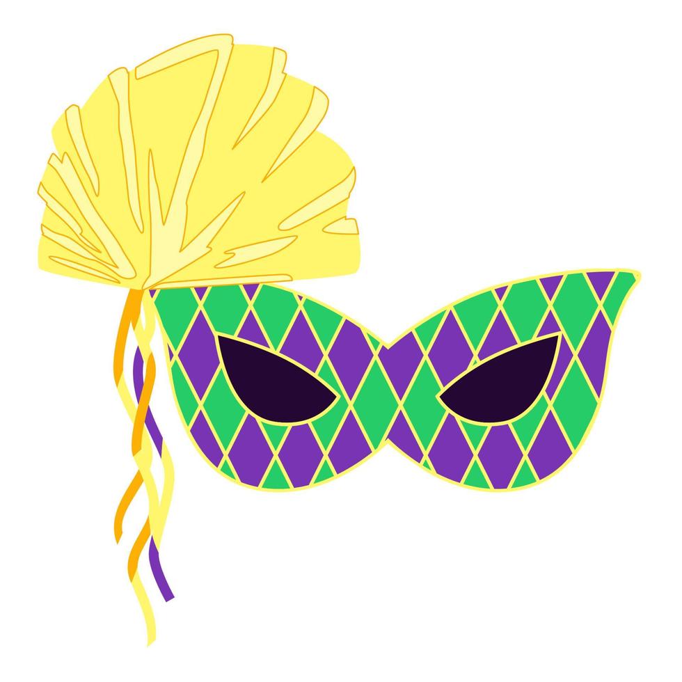 Carnival face mask with rombs and ribbons vector illustration. Masquerade costume element.