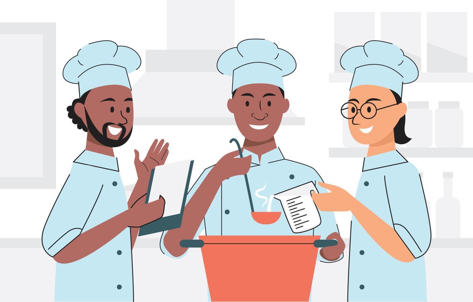 the chef team is making delicious food vector