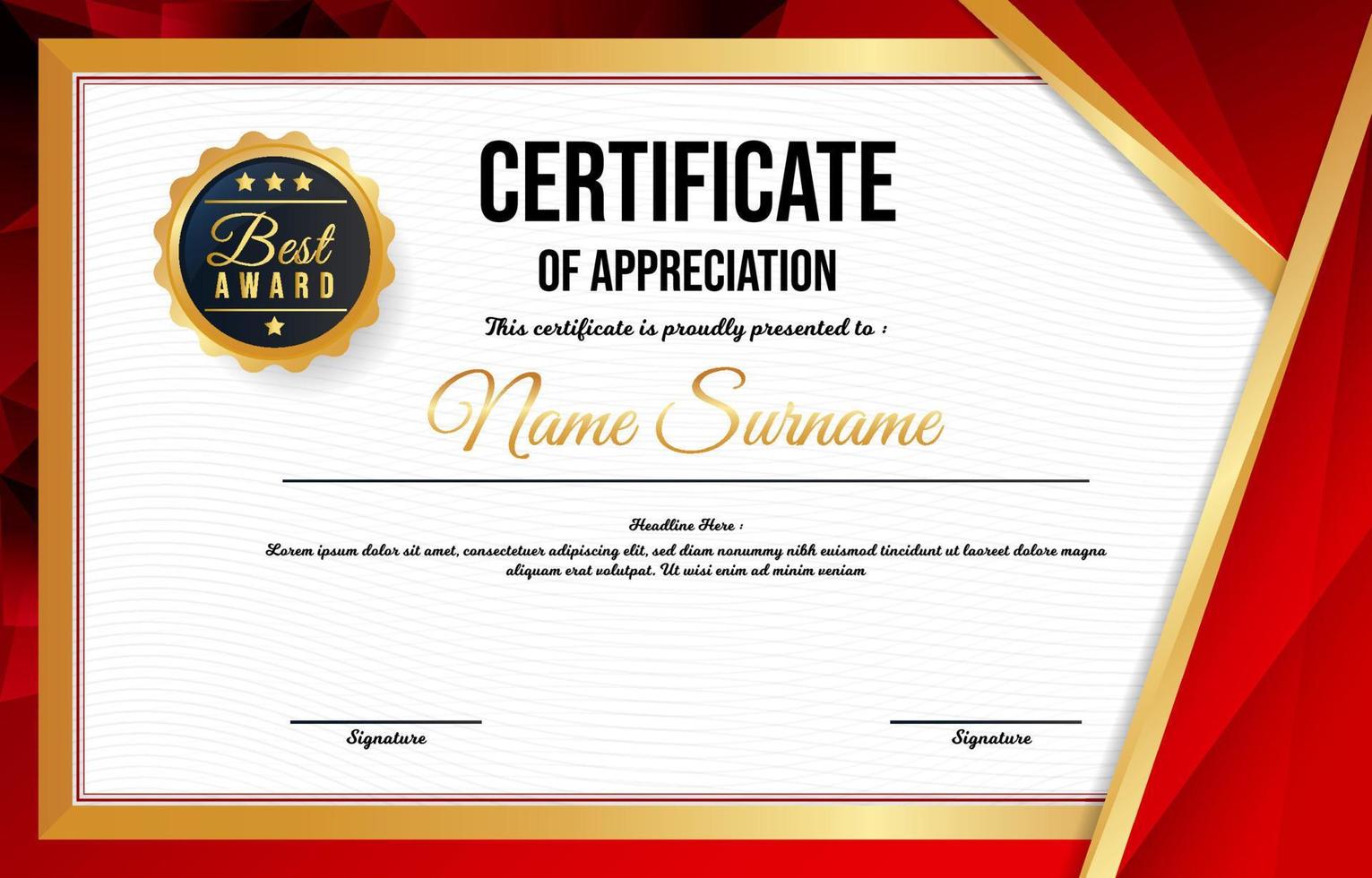 Red Gold Seminar Certificate Template vector