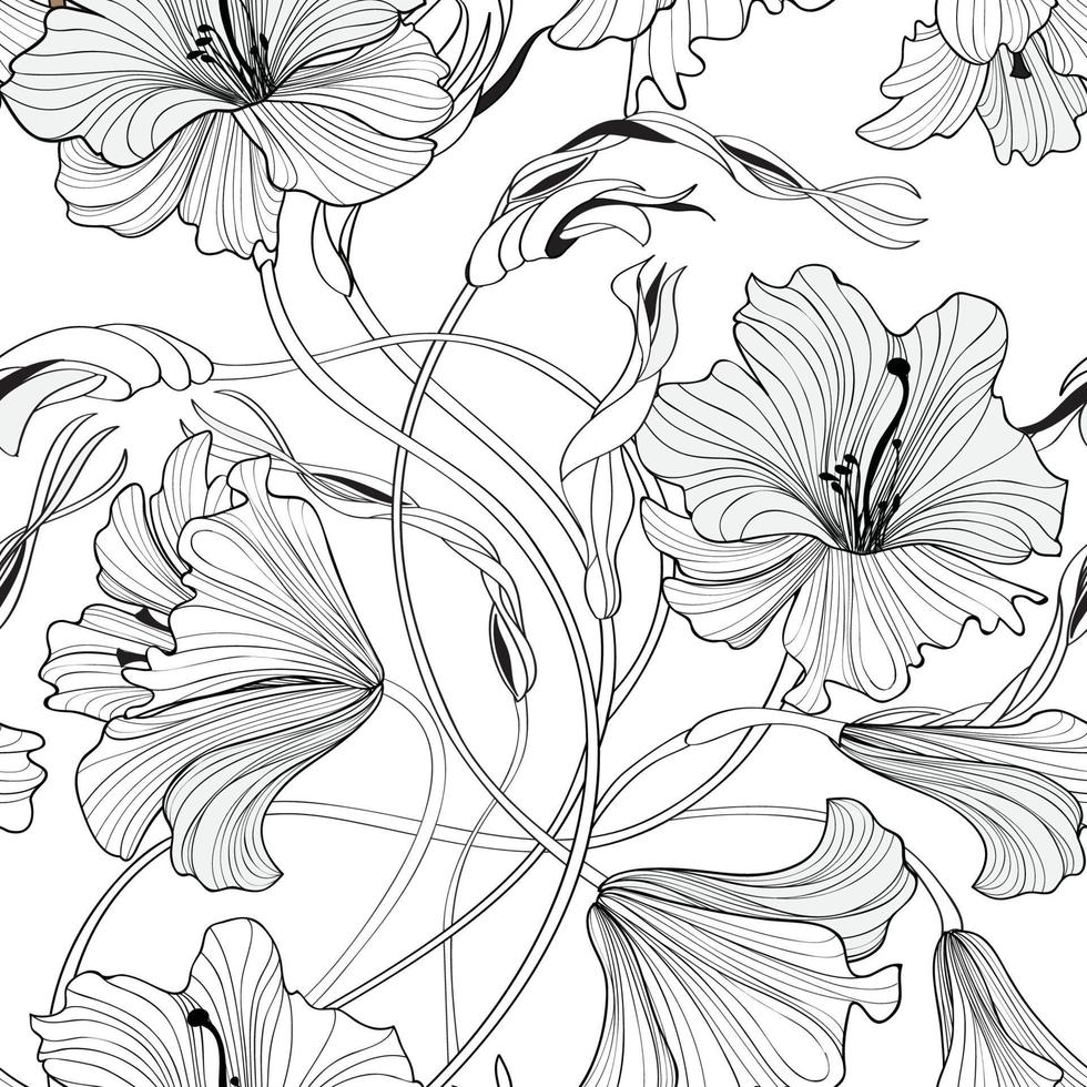 patrones sin fisuras florales. fondo de flores. textura transparente floral con flores. florecer línea arte fondo de pantalla vector