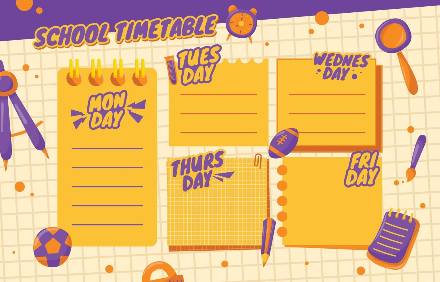 School Timetable Template Design vector