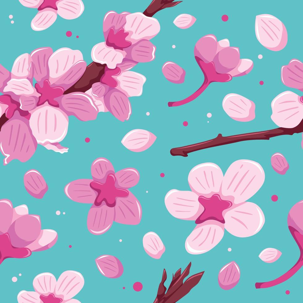 Beauty Pink Cherry Blossom Seamless Pattern vector