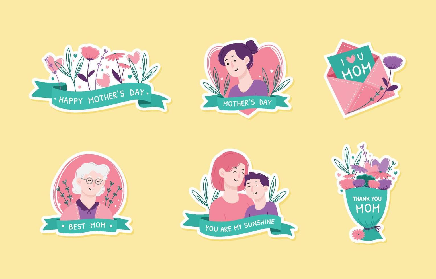 Happy Mother Day Sticker Package vector