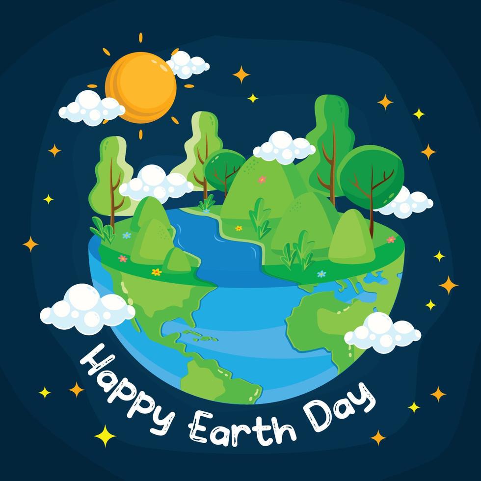 Earth Day Concept Semi Isometric with Dark Space Background vector