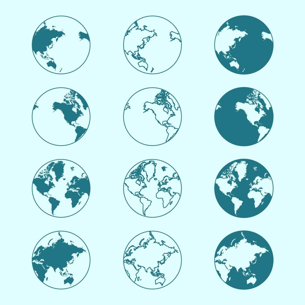 paquete negativo de contorno lleno de mapa del mundo de la tierra vector