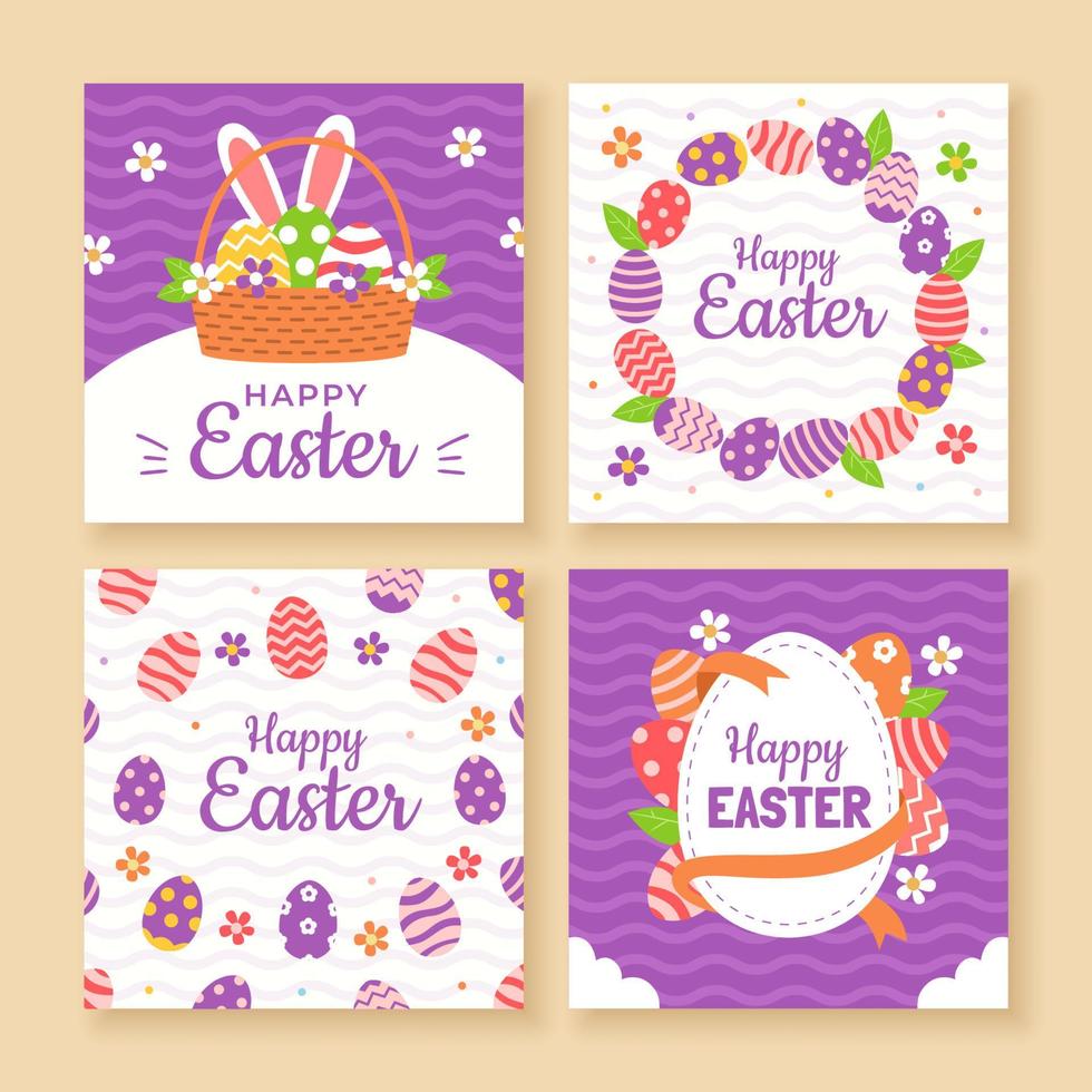 feliz conjunto de tarjetas de felicitación de pascua vector