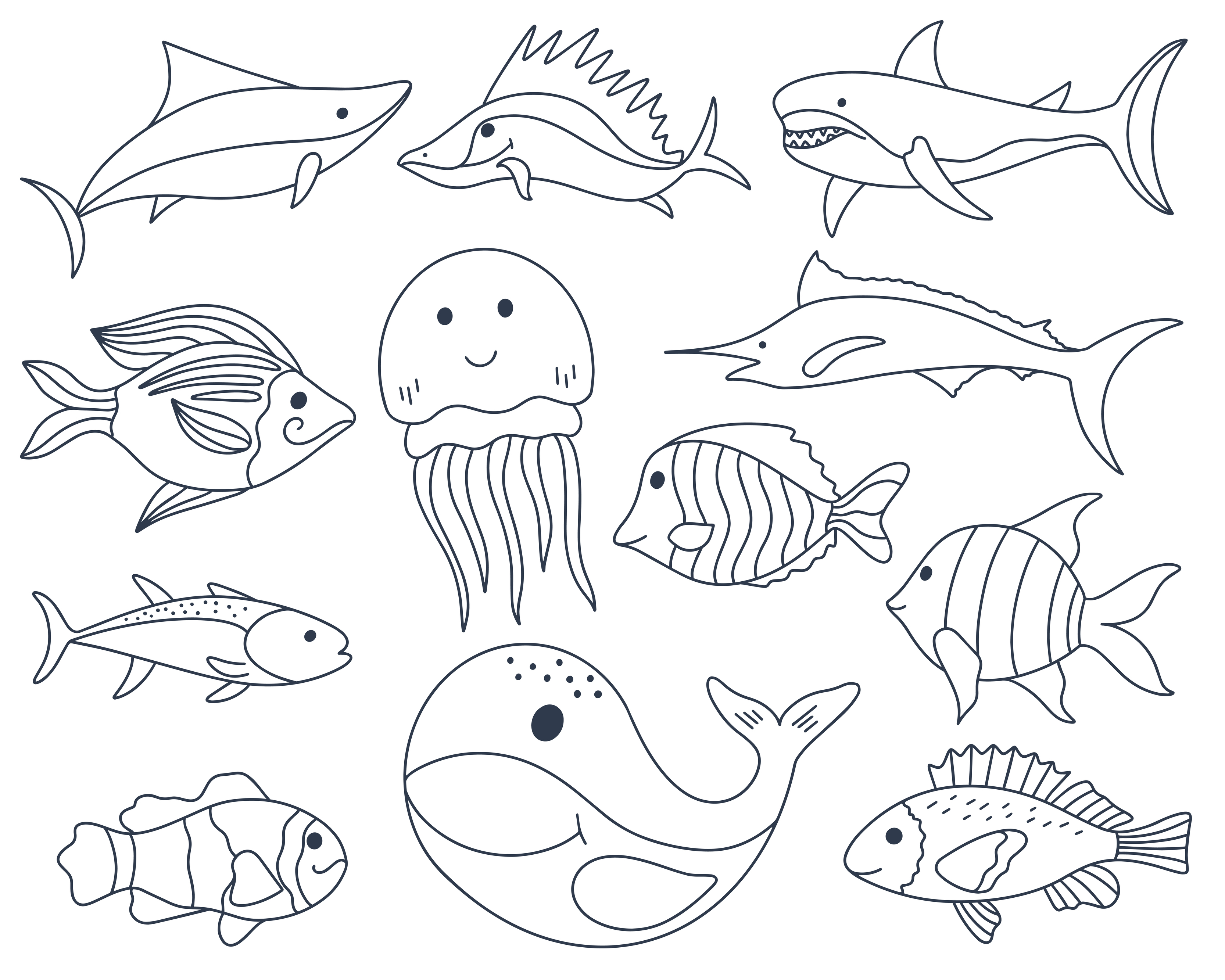 Sea fish doodle set 6174725 Vector Art at Vecteezy