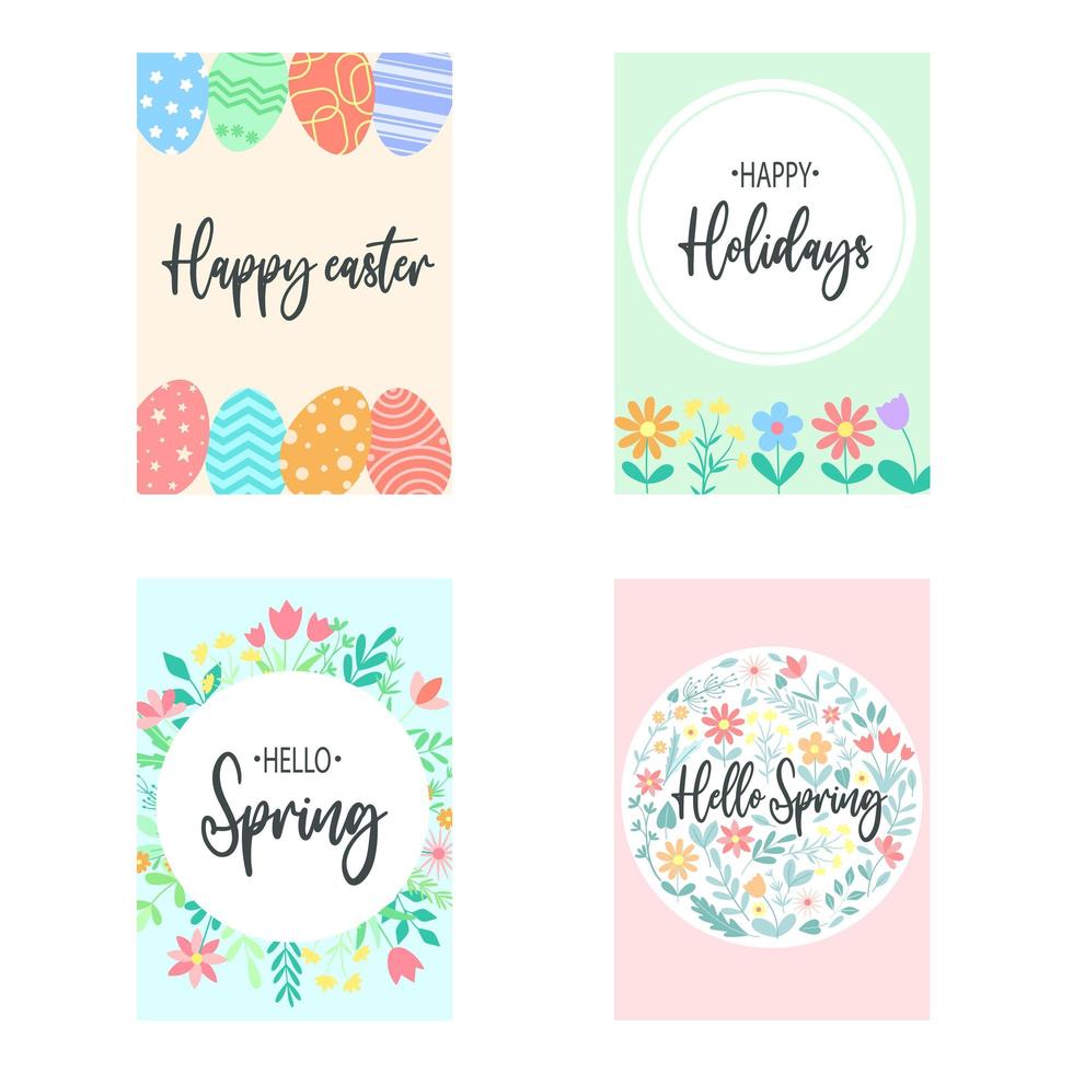 tarjetas de primavera con flores y hierbas vector