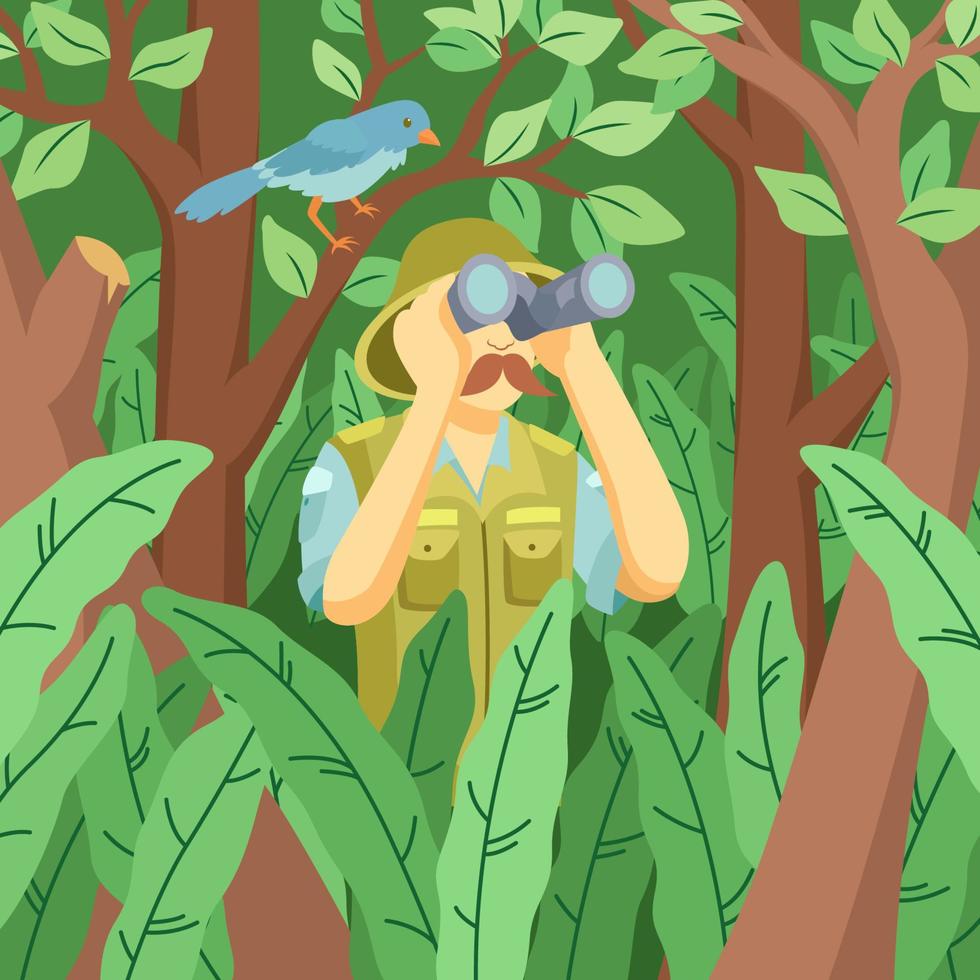 Bird Watcher Character Hunting in the Jungle vector