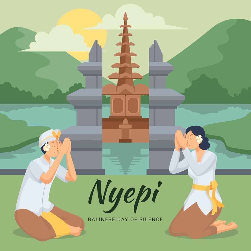 nyepi día del silencio culto hindú balinés para celebrar vector