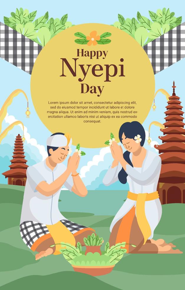 cartel ilustrativo feliz día nyepi vector