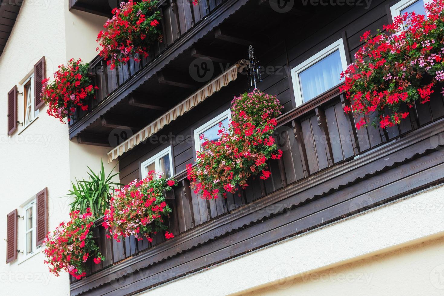Scenic view. The historic area of the city Hallstatt with traditional colorful houses in Halshtati. Austria photo