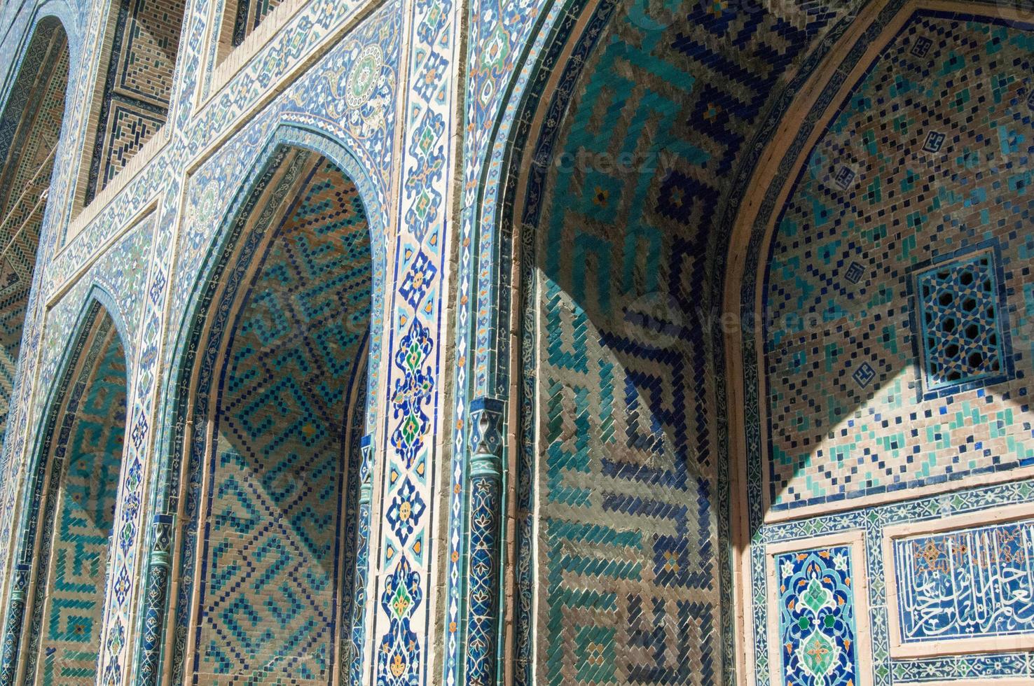 Arch and architecture of the ancient Registan in Samarkand. Ancient architecture of Central Asia photo