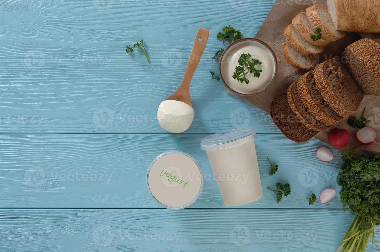 dairy products on a blue background photo