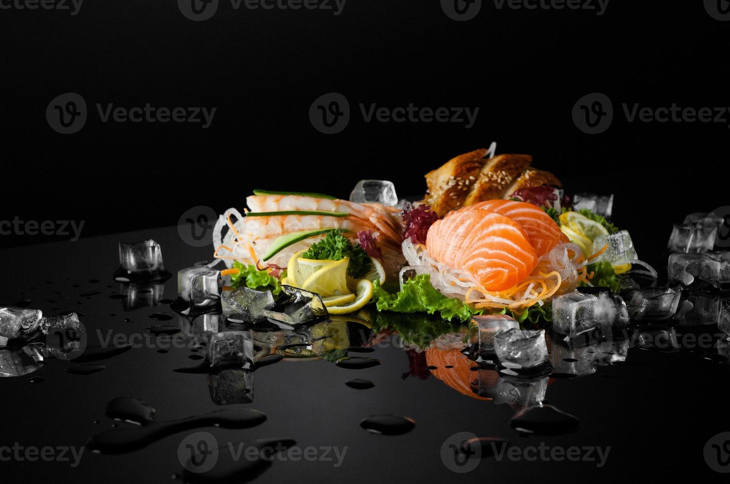 sushi on black background photo