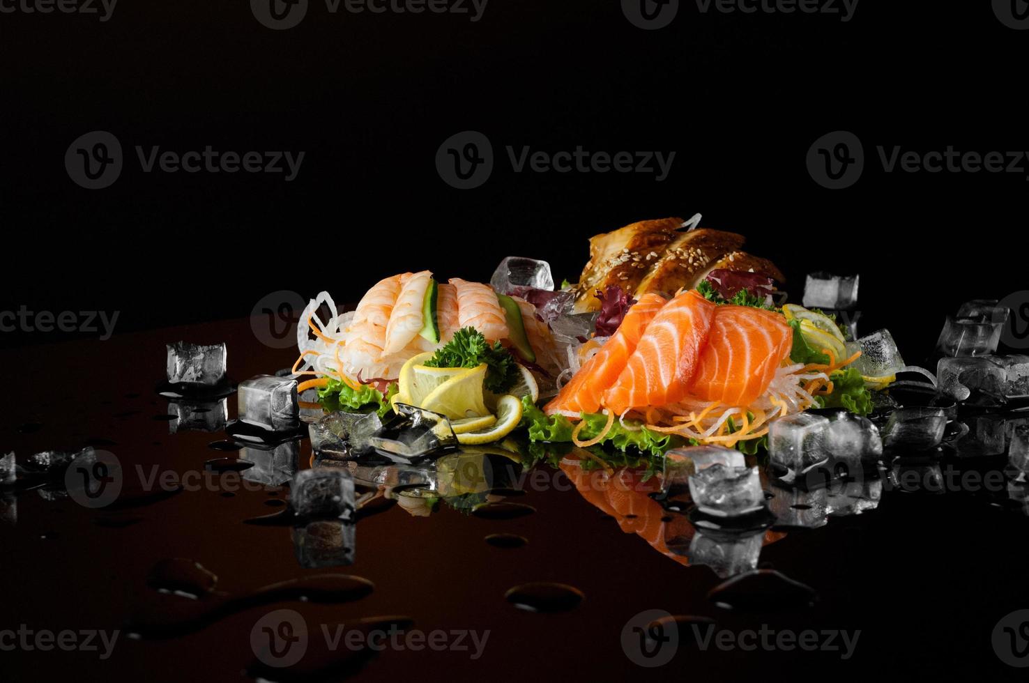 sushi on black background photo