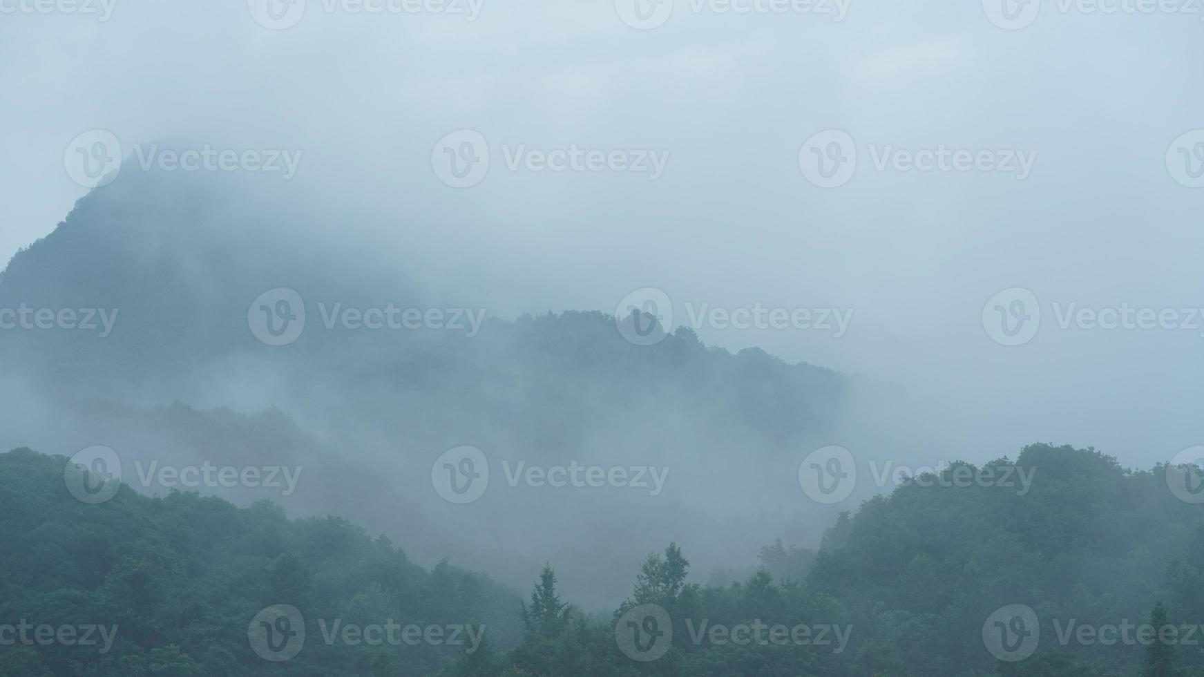 The beautiful mountains landscapes with the green forest and little village as background in the countryside of the China photo