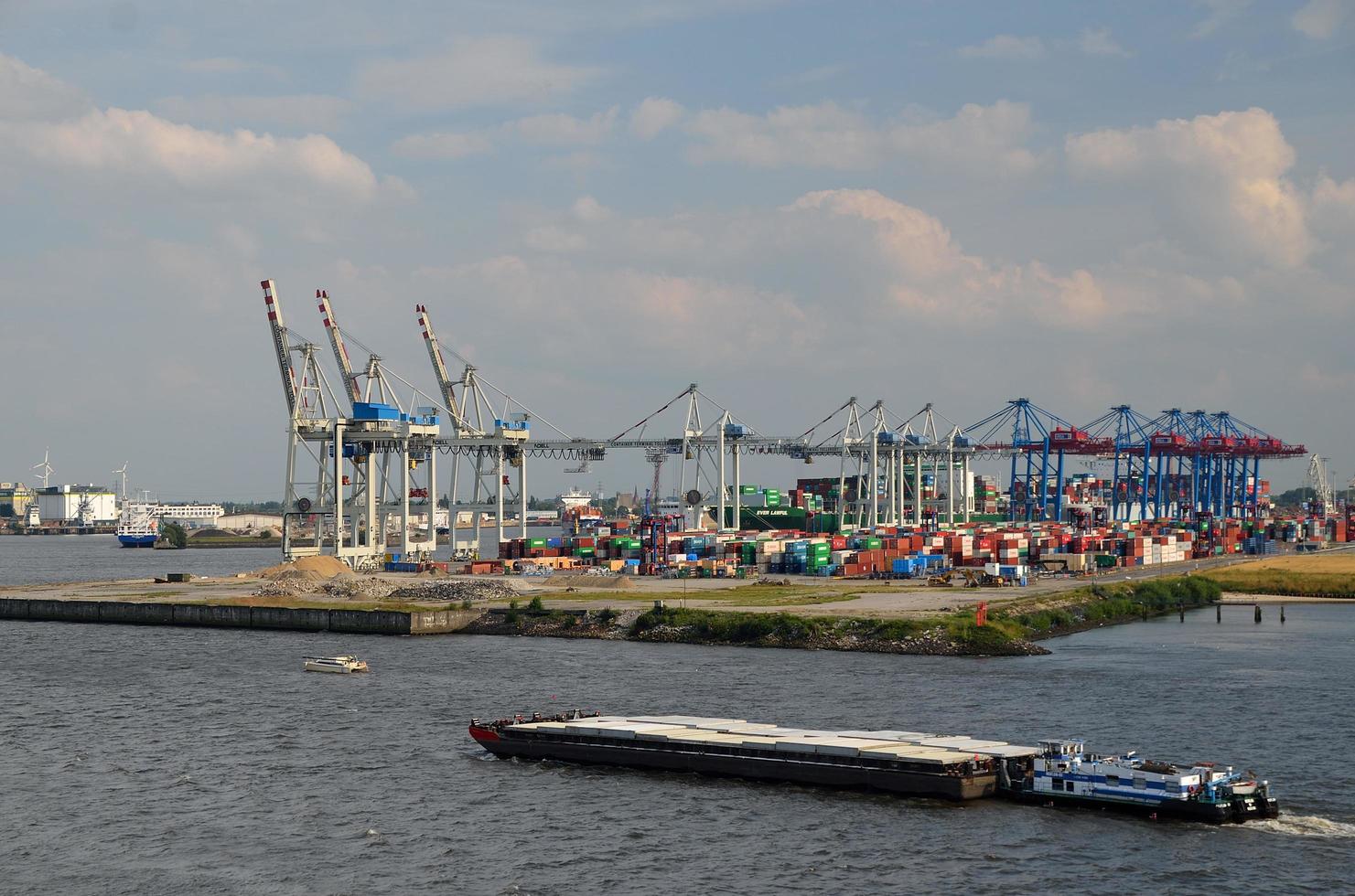 hamburg with cargo ship and container photo