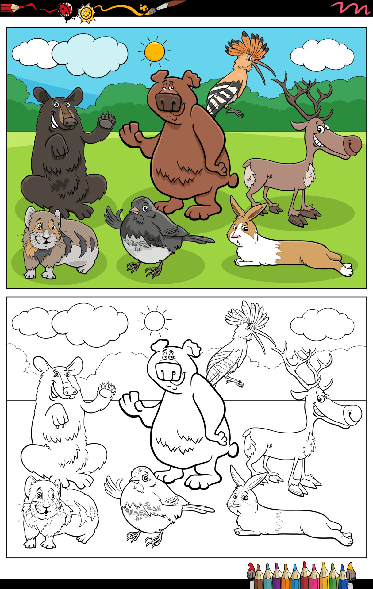 cartoon animals funny characters group coloring book page 6180484 Vector  Art at Vecteezy