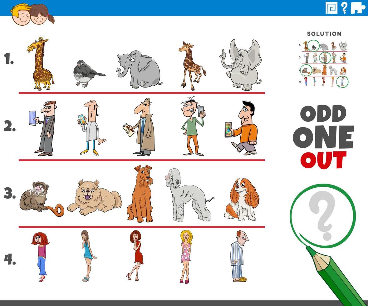 odd one out task with cartoon characters vector